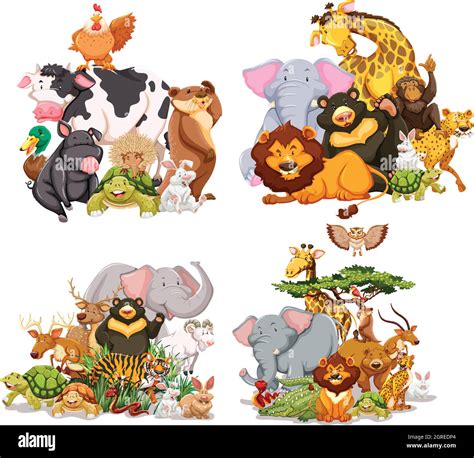 Four Groups Of Wild Animals Stock Vector Image And Art Alamy
