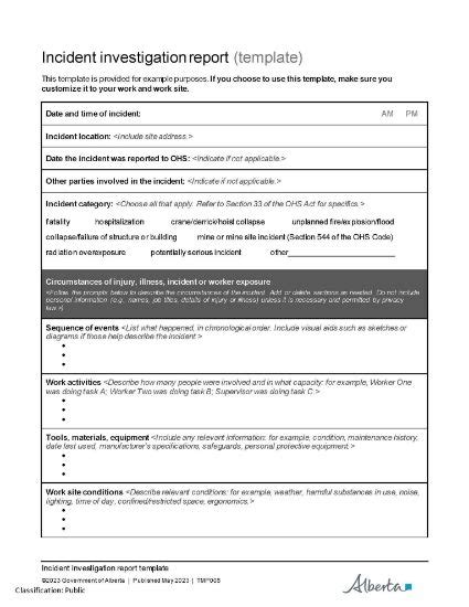 Ohs Resource Portal Incident Investigation Report Template