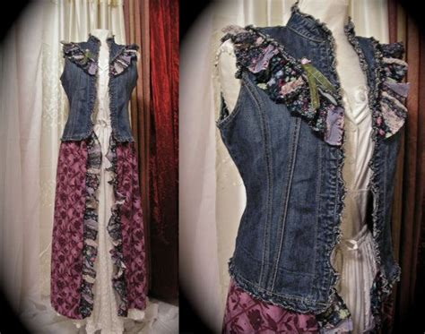 Long Denim Vest Bohemian Boho Recycled Altered Couture Etsy