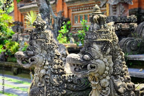 Ancient Stone Statue Of A Balinese Barong Naga In Ubud Bali Barong Is