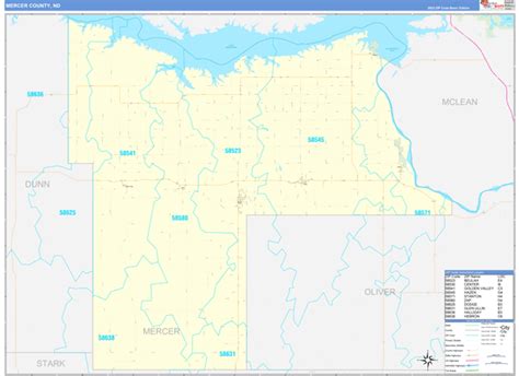 Mercer County Nd Zip Code Wall Map Basic Style By Marketmaps