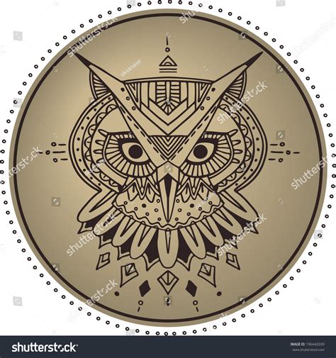 Ethnic Style Owls Head Vector Drawing Stock Vector Royalty Free 196442039