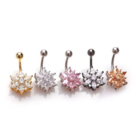 Aliexpress Com Buy Flower Navel Ring Cubic Zircon Belly Button Ring