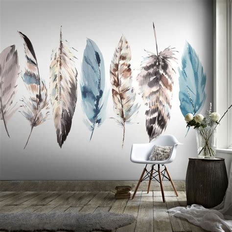 Graham And Brown Couture Watercolour Feathers Ready Made Wall Mural In