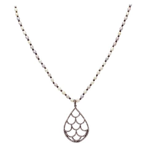 Blush Akoya Pearl Necklace With Teardrop Diamond Sterling Silver