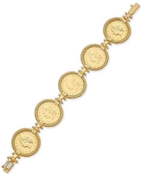 Italian Gold Lire Coin Bracelet In 14k Gold Plated Sterling Silver And