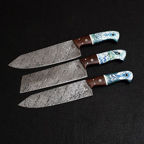 Product titlemdhand 8pcs/set kitchen knives laser damascus patte. Damascus Chef Knife Set // 3 Piece Set - Black Forged ...