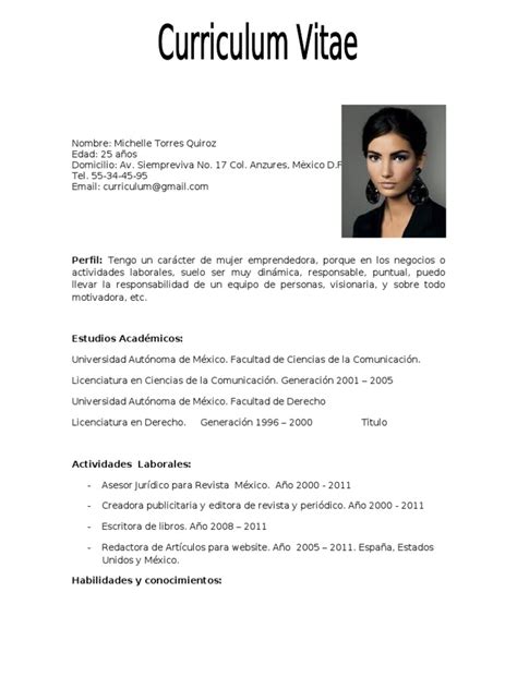 Curriculum Vitae Ejemplo De Perfil Profesional Ejemplos De Curriculum