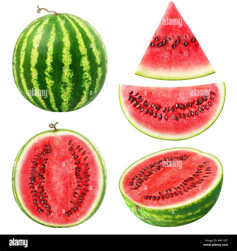 Isolated Watermelons Collection Of Whole And Cut Watermelon Fruits