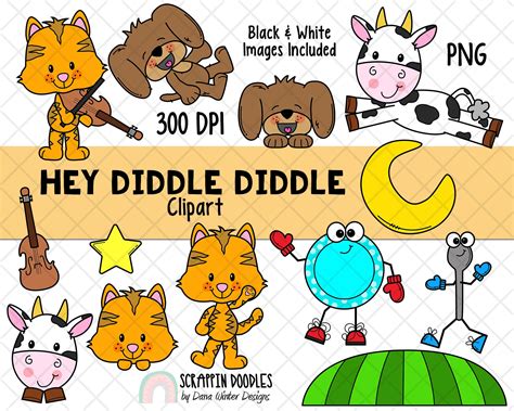 Hey Diddle Diddle Clip Art Nursery Rhyme Clipart Kids Etsy