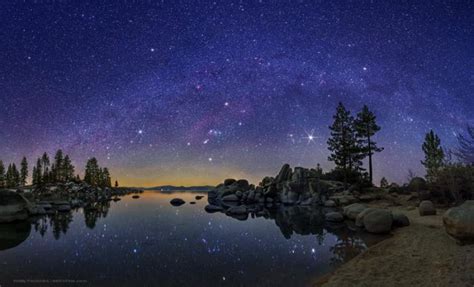 Lake Tahoe Winter Constellations Setting Over Sand Harbor