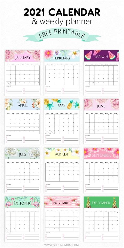 calendar  printable  cute monthly designs