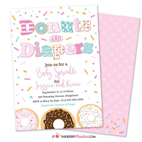 Donuts And Diapers Baby Girl Sprinkle Baby Shower Invitation Whit