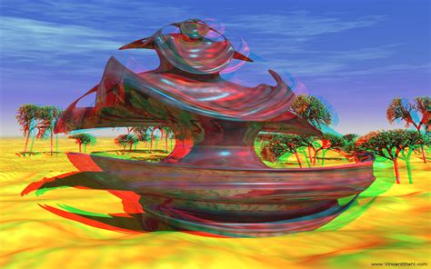 Round Brown Sculpture 3d Stereo Anaglyph Image Redcyan Color