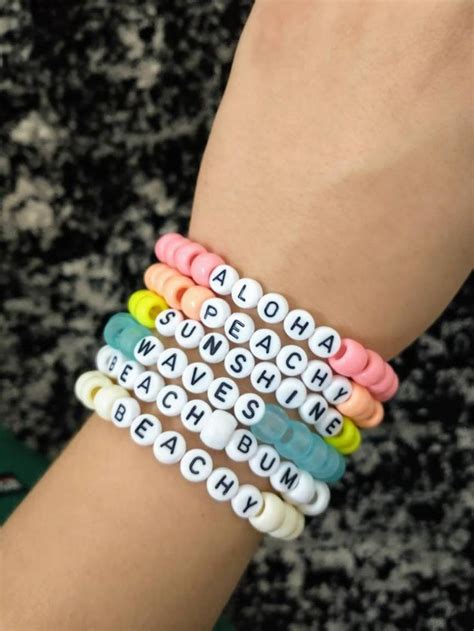 Set Of 6 Vsco Beaded Kandi Bracelets Summer Aesthetic Letter