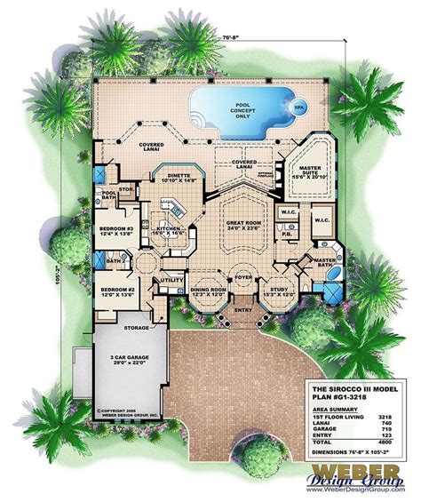 Mediterranean House Plan 1 Story Luxury Coastal Home Floor Plan