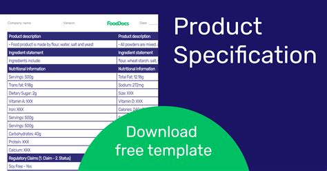 Product Specification Sheet Download Free Template