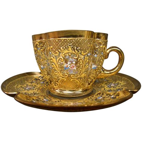 Here Is A Wonderful Antique Gilded And Enameled Art Glass Cup And Saucer Produced By Moser In