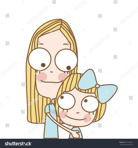 Illustration Cute White Mother Hugging Daughter Stock Vector Royalty