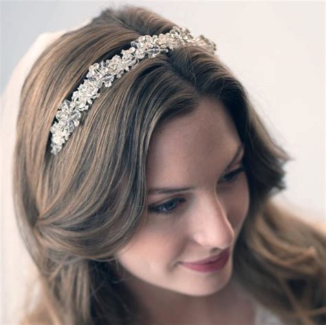 Swarovski Crystal Bridal Headband Silver Rhinestone Bridal Headband Floral Wedding Headpiece