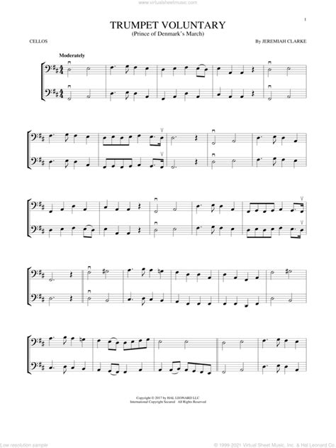 Trumpet Voluntary Sheet Music For Two Cellos Duet Duets Pdf
