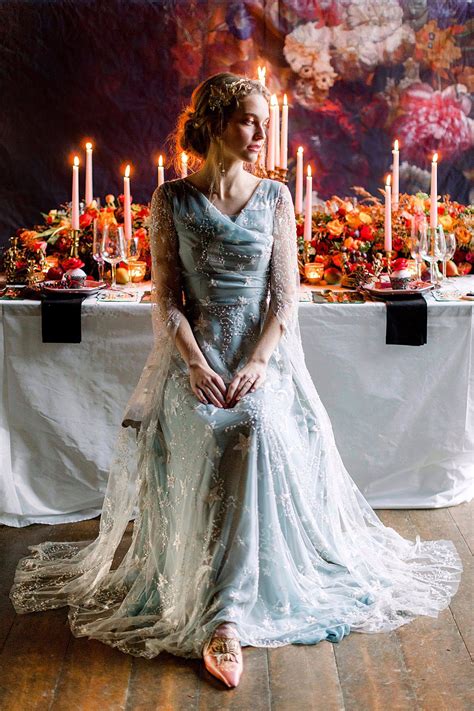 Pre Raphaelite Inspired Medieval Moon And Stars Wedding Dress By Joanne