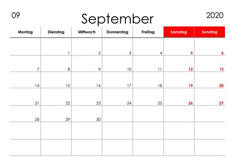 Kalender September 2020 Kleine Ziffern Im Querformat Kalendersu