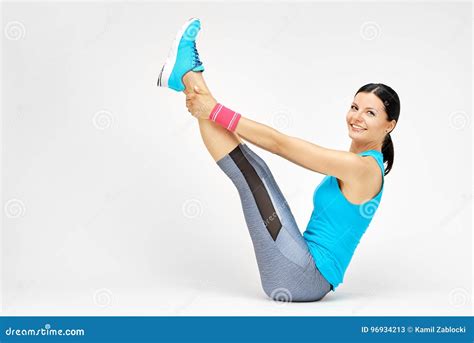 Smiling Woman Doing Stretching Pilates Exercises At The Gym Stock Image Image Of Beauty
