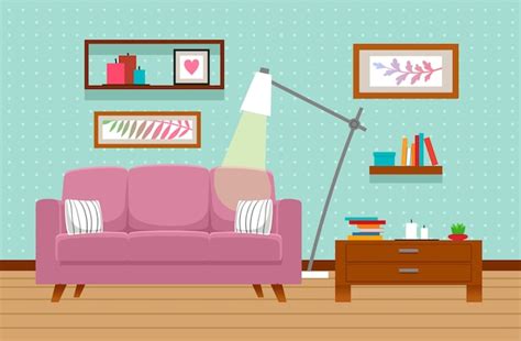 Free Vector Cartoon Living Room Interior Background Template Cozy