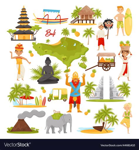 Bali Symbols And Famous Landmarks Set Indonesia Vector Image