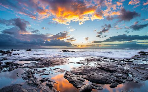 Clouds Coast Hawaii Rock Reflection Nature Landscape
