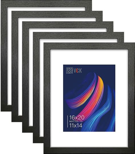Vck 16x20 Picture Frames Matted To 11x14 Picture Set Of 5 Black Wood Photo Frames
