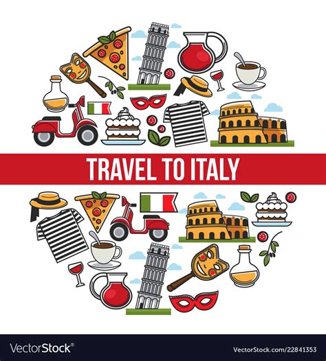 Italy Sightseeing Landmarks And Famous Travel Vector Image