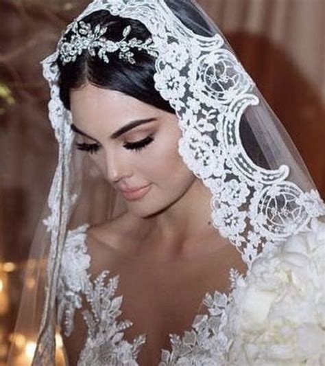 Lace And Crystals With Mantilla Veil Steph Wedding Veil Styles