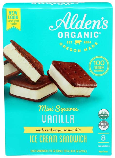 Aldens Organic Vanilla Mini Square Ice Cream Sandwich 2 Fluid Ounce
