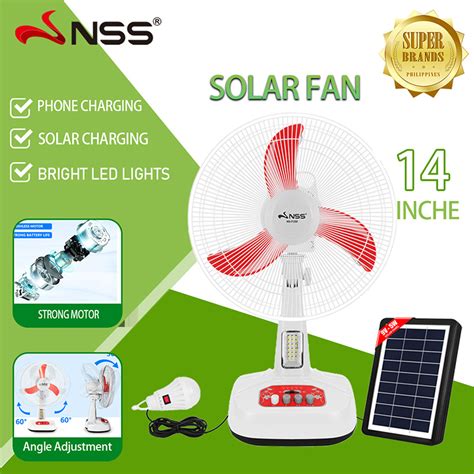 Nss Solar Electri Fan 14 Inch Portable Electric Fanrechargeable Fan With Led Light Bulb Solar