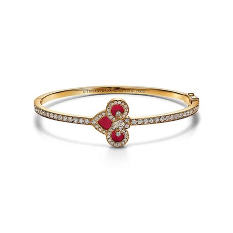 Bracelet Tiffany Fleur De Lis En Or Jaune 18 Cts Cornaline Et Diamants