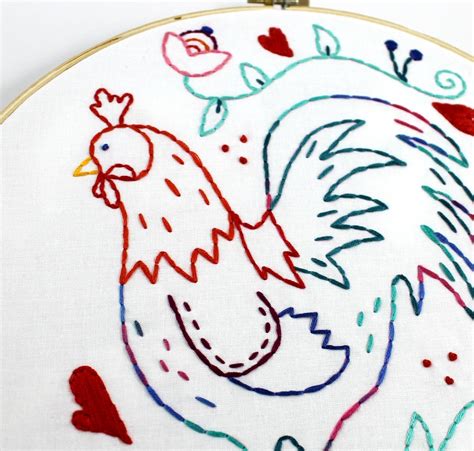 Rooster Hand Embroidery Pattern Embroidery Design Chickens Etsy