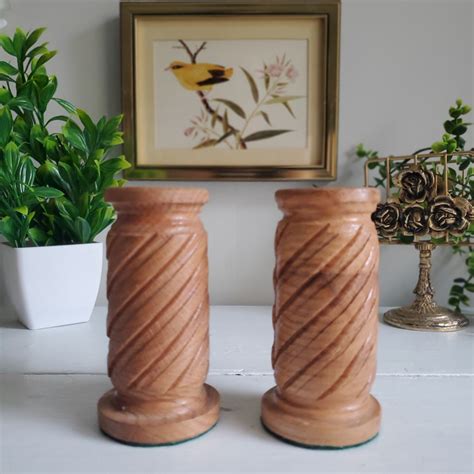 Pair Of Vintage Hand Carved Wood Candlestick Holders Modern Etsy