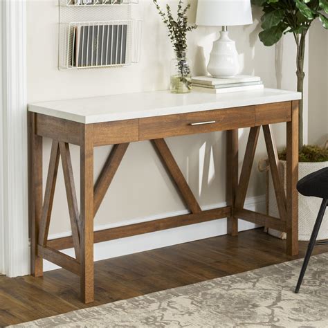 Manor Park Rustic Farmhouse Computer Writing Desk With Drawer Natural