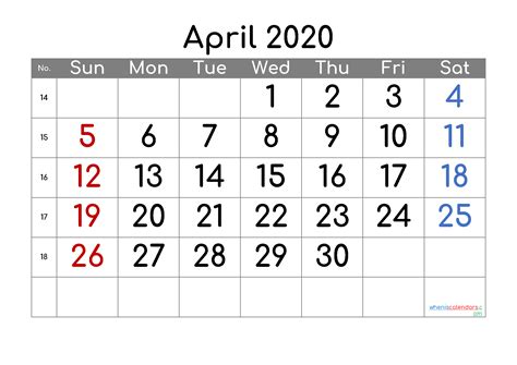 April 2020 Printable Calendar 6 Templates
