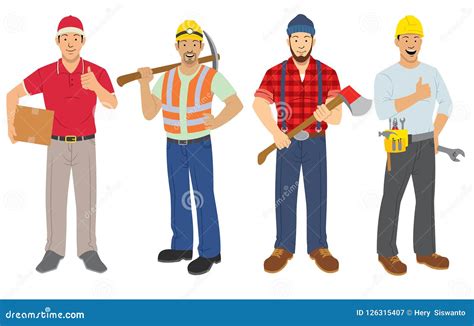 Set Of Labor Workers In Flat Style Stock Vector Illustration Of Color