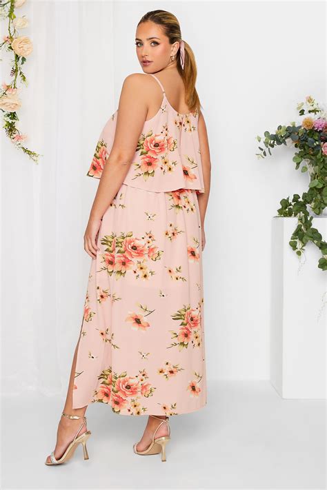 yours london maxikleid curve in hellrosa mit blumen overlay yours clothing