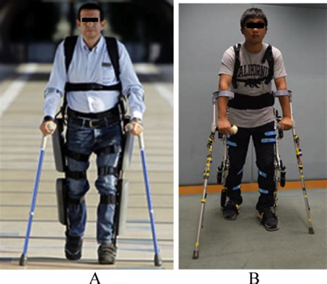 Lower extremity exoskeletons and active orthoses: Exoskeletons for locomotion assistance. (A) The ReWalk ...