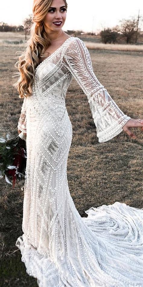 Boho Lace Wedding Dresses With Sleeves Miranda Long Sleeve Lace