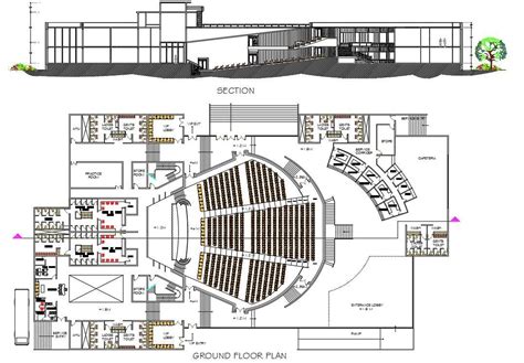 Auditorium Plan And Section For Drawing Dwg File Cadbull The Best