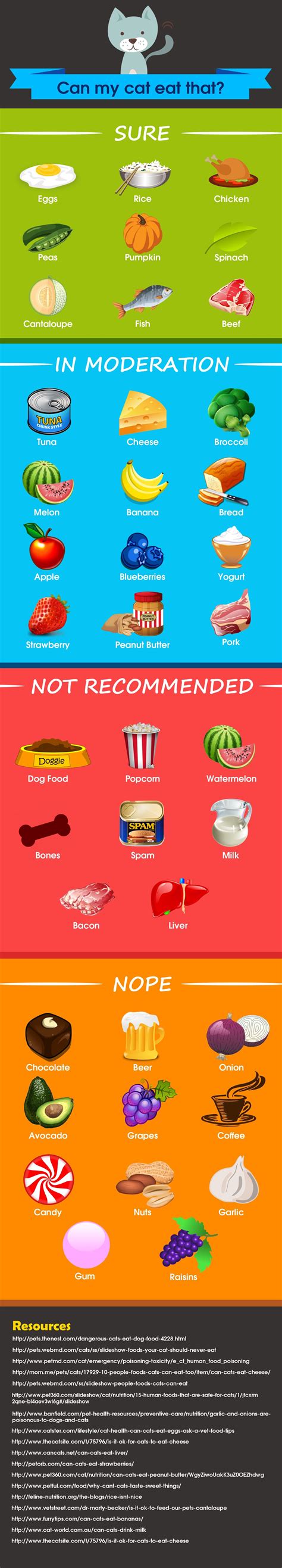 Cat's are pretty discriminate and not as likely to eat many of the foods listed below as compared to dogs. Can My Cat Eat That? (A look At 40 human foods ...
