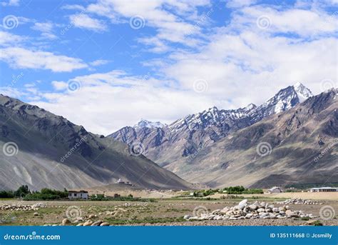 Zanskar Padum Valley Landscape View With Himalaya Mountains Covered
