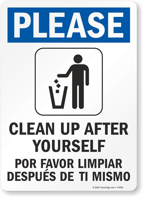Bilingual Please Clean Up After Yourself Sign Sku S 6391