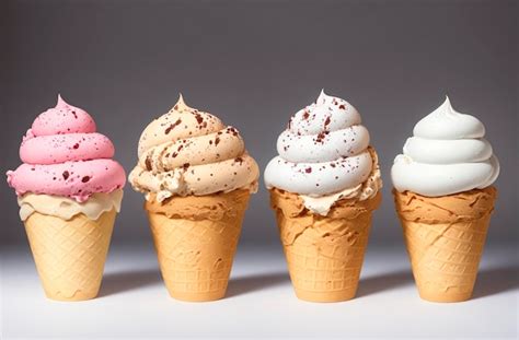 Premium Ai Image Colorful Ice Creams In Waffle Cones Generative Ai